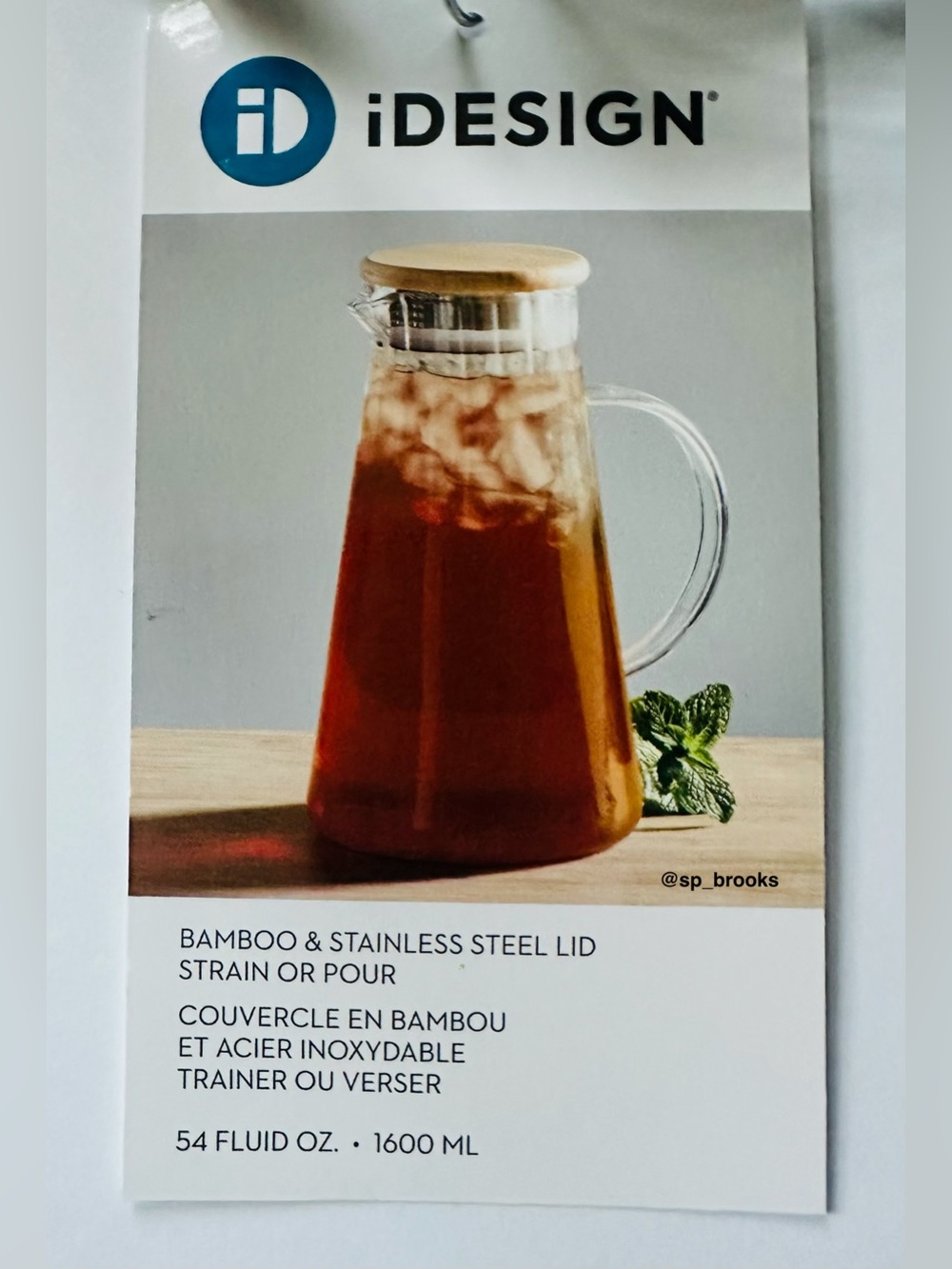 🎁iDesign Clear Glass Pitcher with Bamboo & Stainless Steel Lid - 54 Fluid Ounces